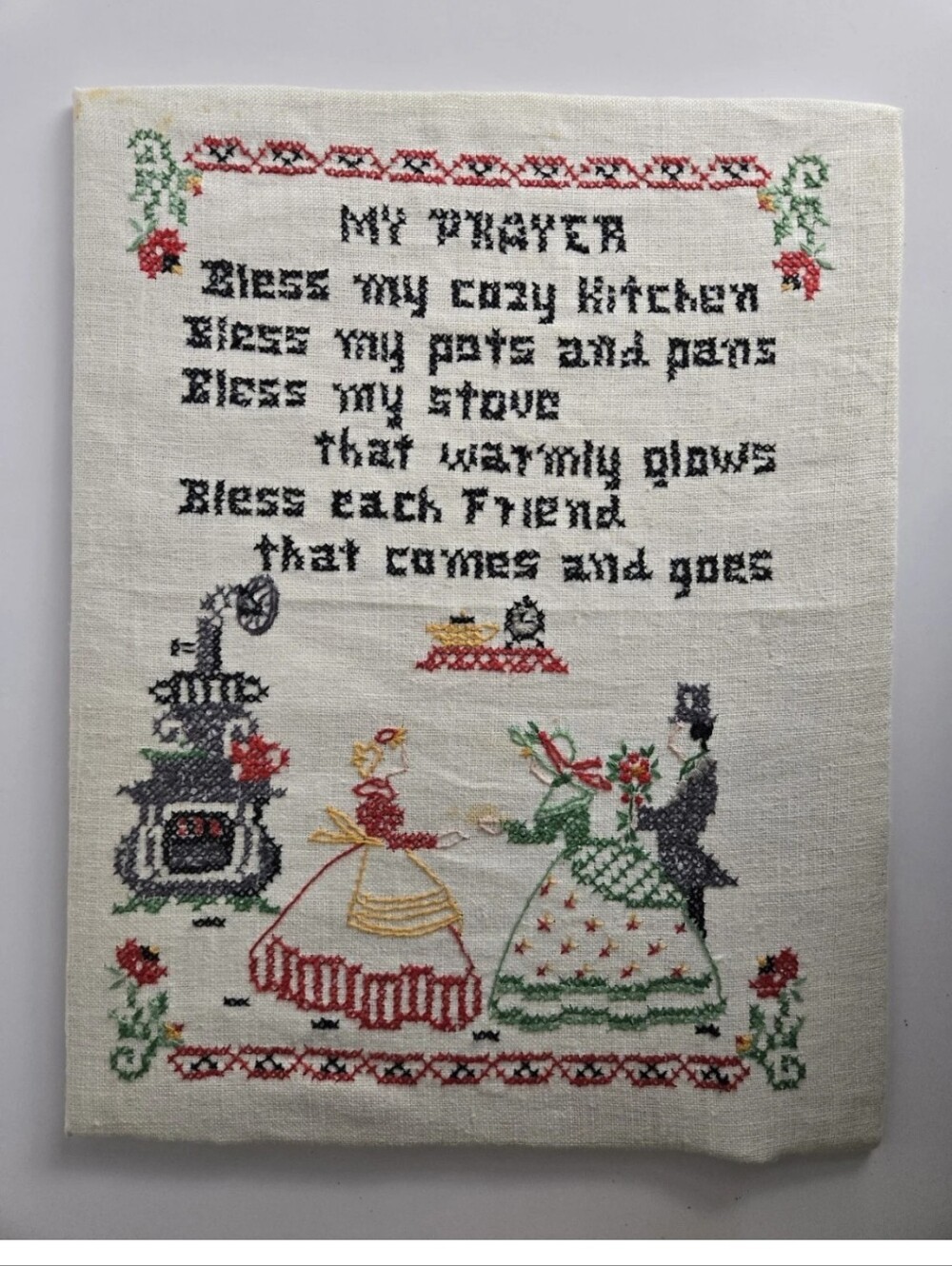 Cross Stitch My Prayer Cozy Kitchen Completed Sampler Vintage